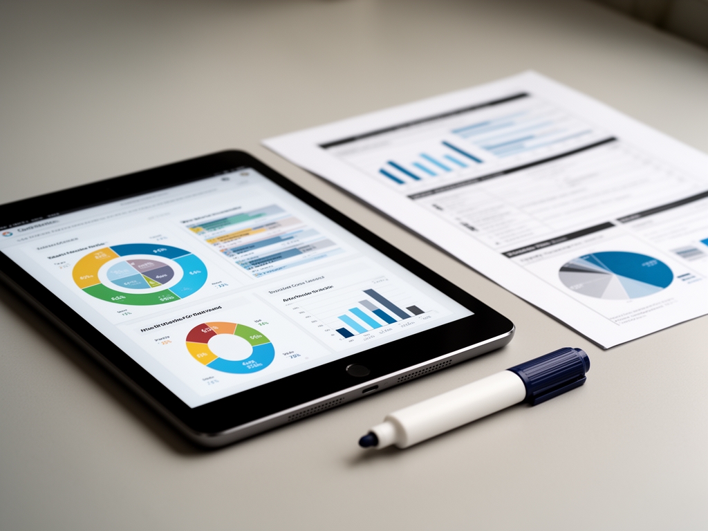Инфографика с данными на планшете, рядом распечатанный отчёт с диаграммами и маркер — визуализация данных для сторителлинга