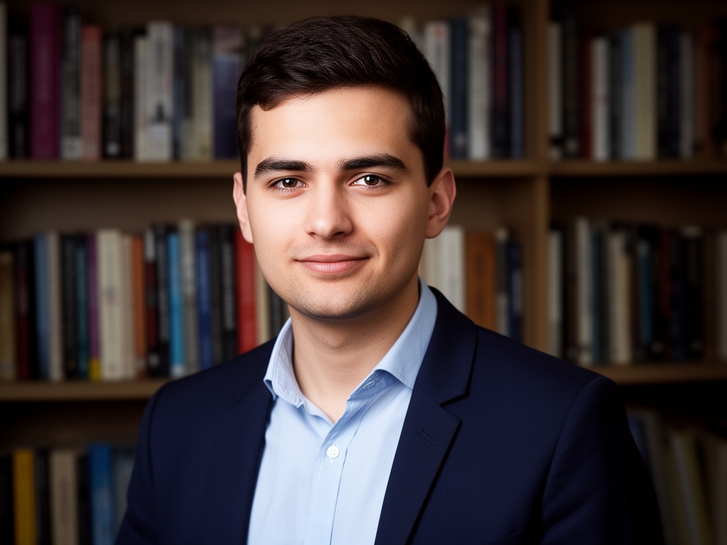 Маркус Уэбб — editorial director с 13-летним опытом, преподаватель курса по контент-стратегии в Veltrionyx, мужчина в рубашке на фоне книжных полок