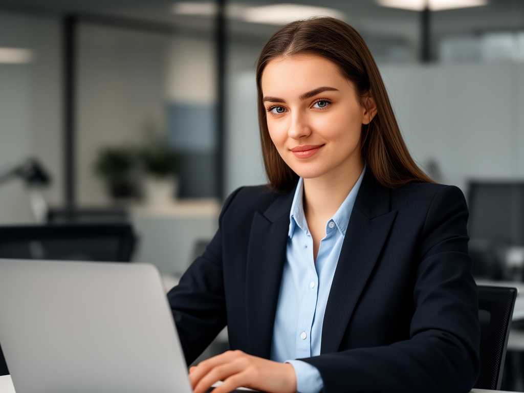 Рэйчел Ким — SEO-специалист и технический автор, преподаватель курса по SEO и написанию текстов в Veltrionyx, молодая женщина в современном офисе за ноутбуком